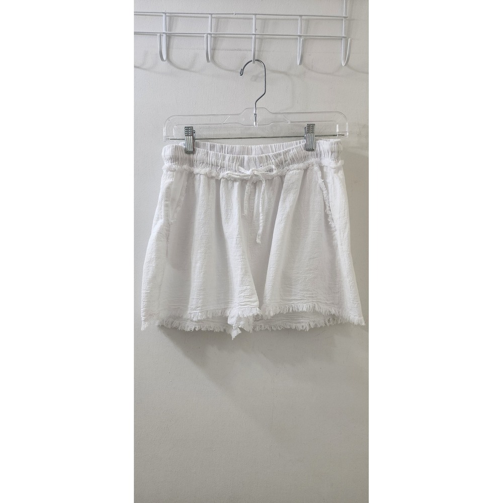 Blanco By Nature White 100% Cotton Frayed Hem Drawstring Shorts Large Peru